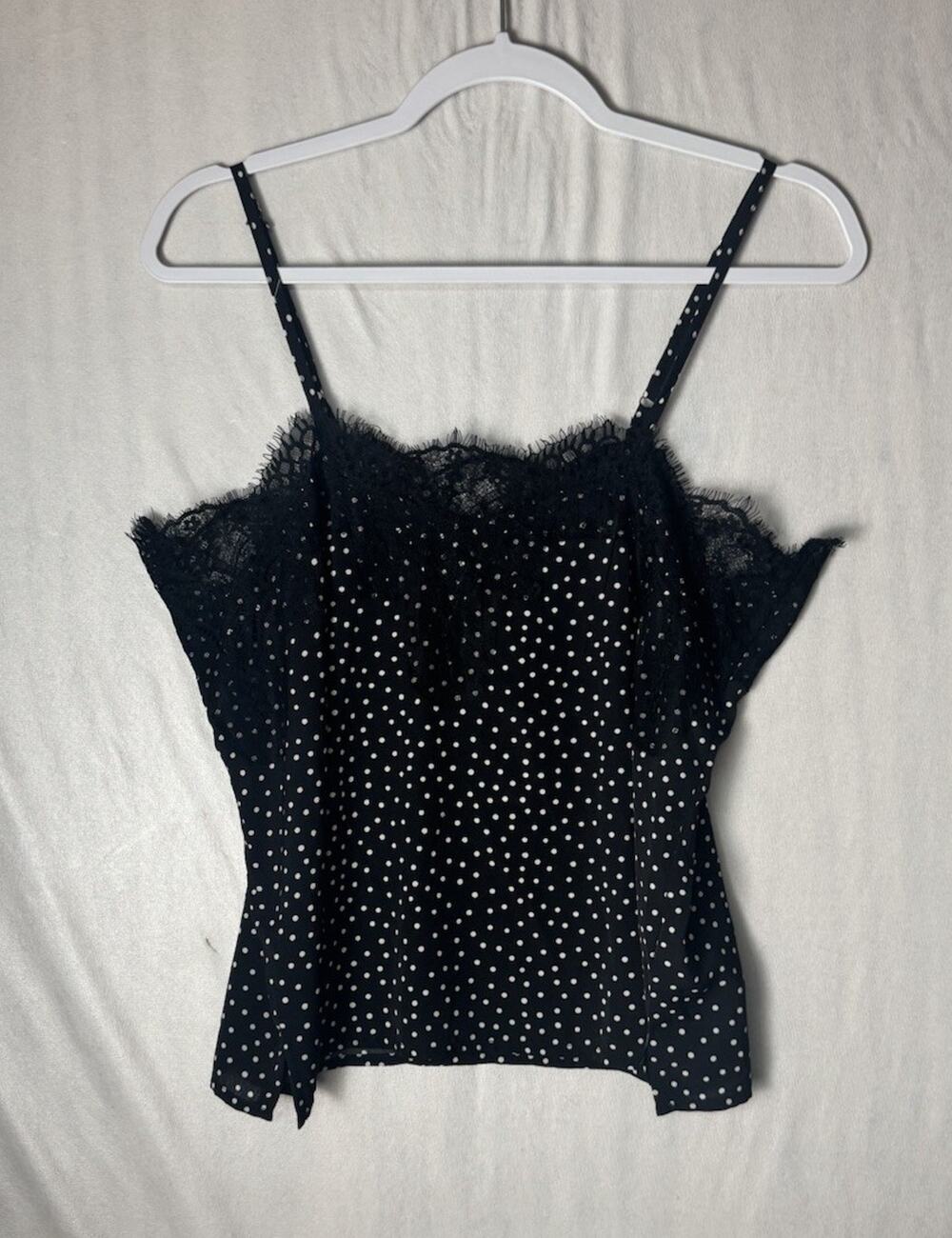 Lulus Womens Maddox Lace Black Polka Dot Cami Top Sz M Romantic Dainty Coquette